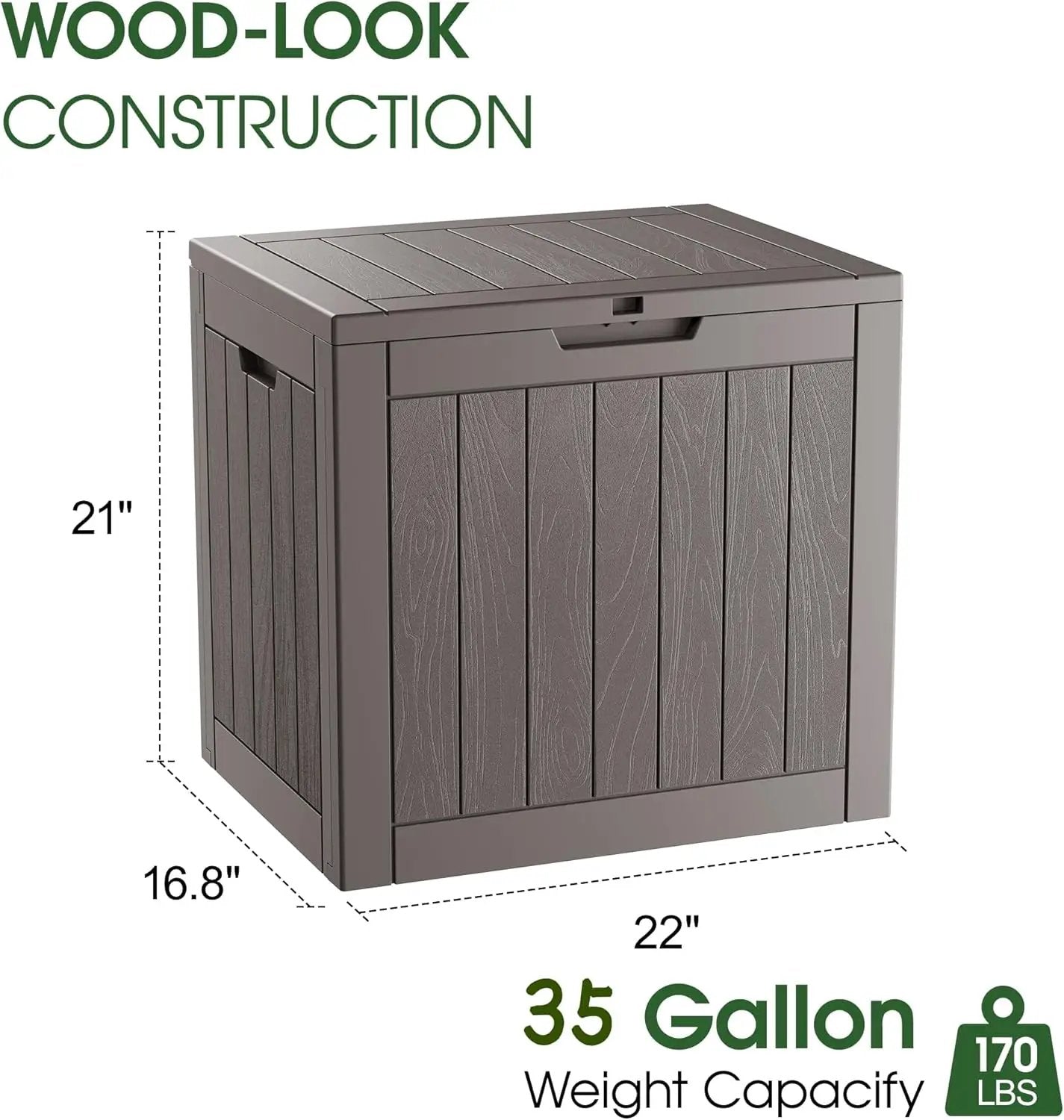 KAMABOKO Deck Box, 35 Gallon Resin Indoor and Outdoor Storage Boxes Waterproof for Garden Tools, Pool Accessories Storage Bench, Patio Furniture and Cushions with Lockable Lid, Grey by GreenHaven Gardens