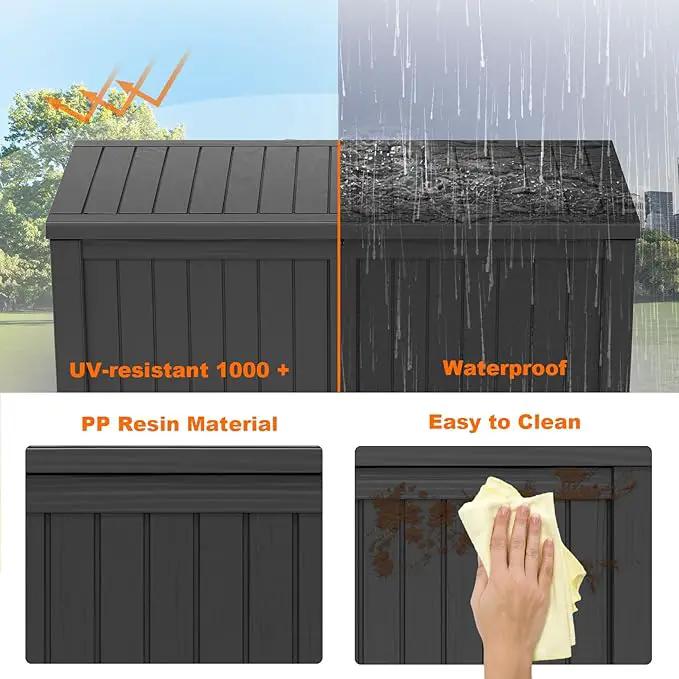 120 Gallon Resin Deck Box, Lockable Patio Outdoor Storage Box for Furniture, Garden Tools and Tools Storage, Waterproof Outside Storage Boxes - Black by GreenHaven Gardens