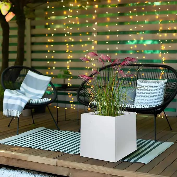 White Steel Planter Square Outdoor Planters Galvanized Steel Planter Box Indoor Metal Large Planters Cube Heavy Duty Flower Pot 24 Inch Modern Commercial Residential for Trees Patio Deck Yard Garden by GreenHaven Gardens