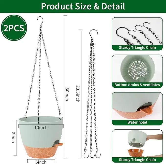 GARDIFE Hanging Planter, 10 inch Hanging planters for Indoor. Outdoor Plants, Self Watering Plant Pot, 2 Pack Large self Watering Hanging Planter, Green by GreenHaven Gardens