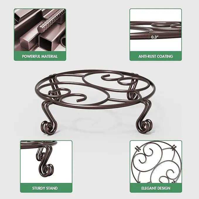 Yimobra 4 Pack Plant Stand for Flower Pot Heavy Duty Potted Holder Indoor Outdoor Metal Rustproof Iron Garden Container Round Supports Rack for Planter (4PC Brown 9.4 x 2 IN) by GreenHaven Gardens