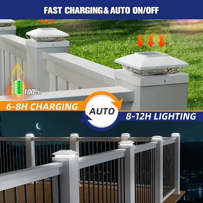 APONUO Solar Post Cap Lights for 4x4 Wood & Vinyl Posts, IP44 Waterproof Cool White LED 4x4 Post Solar Lights, Outdoor Garden Patio Yard Decor, 6 Pack (White) by GreenHaven Gardens