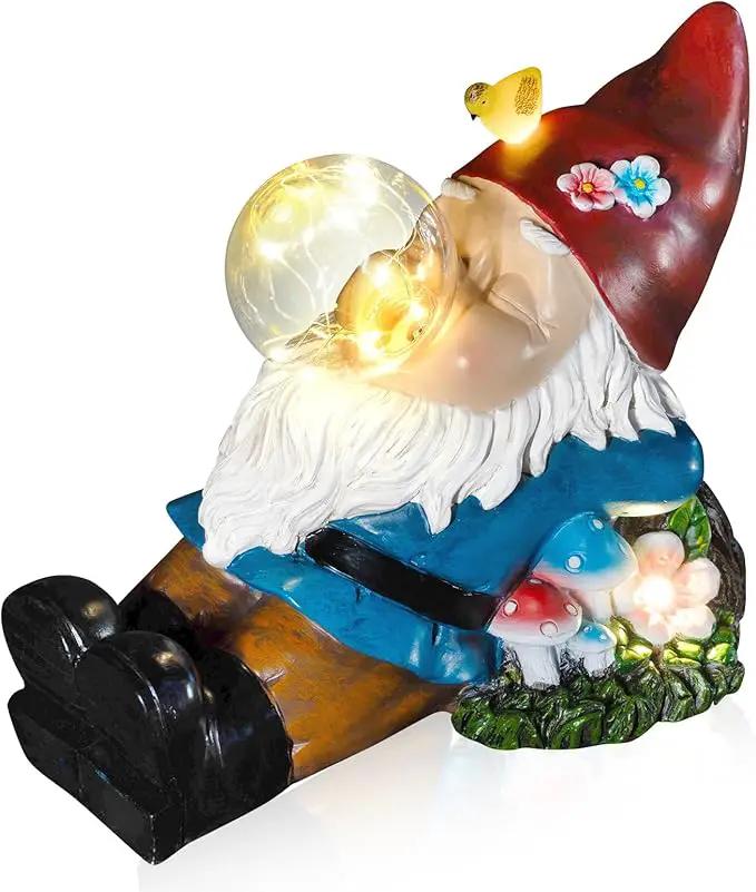Solar Gnome Blowing Bubble Garden Statue with LED Lights, Outdoor Garden Waterproof Decoration, Courtyard, Lawn, Courtyard Decoration - The Ideal Gift for Women by GreenHaven Gardens