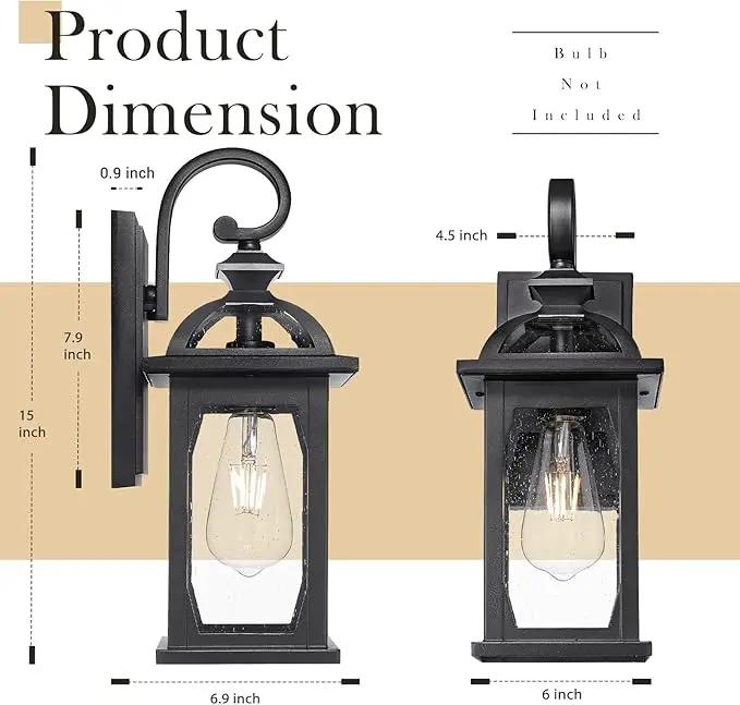 zeyu Outdoor Porch Light Wall Light Fixture, 15 Inch Exterior Wall Lighting for House, Die-Cast Aluminum with Seeded Glass, Black Finish, ZD100B BK by GreenHaven Gardens