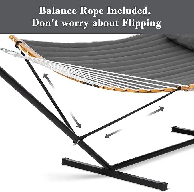 SUNCREAT Double Portable Hammock with Stand, 2 Person Hammock with Curved Spreader Bar, Balance Ropes Included, Dark Gray by GreenHaven Gardens