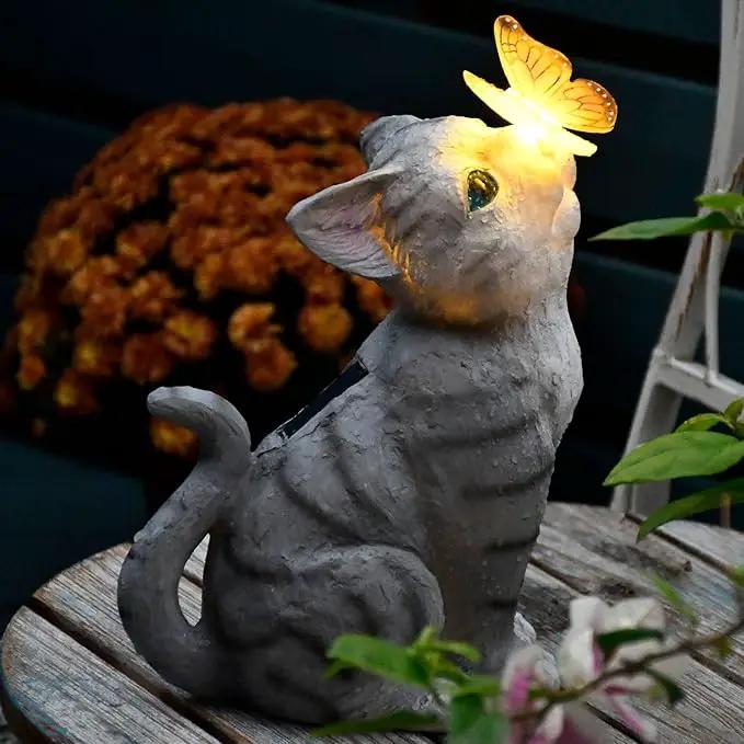 Cat Garden Figurines Outdoor Decor Solar Statue with LED Lights for Patio Lawn Yard Art Decoration Housewarming Garden Gift by GreenHaven Gardens