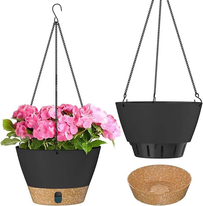 ZMTECH Hanging Planters for Indoor Plants Set of 2 Self Watering Hanging Pots Hanging Baskets Hanging Flower Pots for Outdoor Hanging Plants(8 Inch, Gray) by GreenHaven Gardens