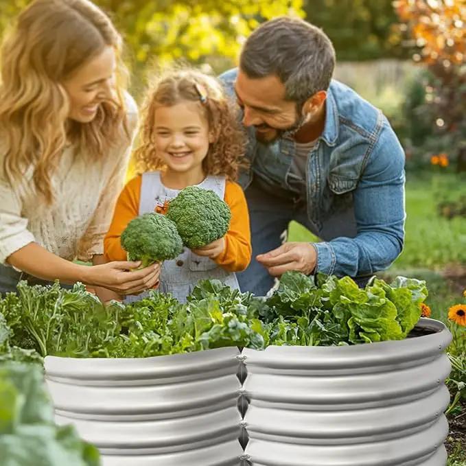 4x4ft Petal Galvanized Raised Garden Bed Kits 16" Tall Outdoor Large Metal Modular Planter Box 9-in-1 Raised Beds for Gardening,Vegetables,Fruits,Flowers & Herbs (Silver) by GreenHaven Gardens