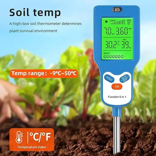 6-in-1 Soil Moisture Meter Digital PH Meter/Soil Moisture/Plant Temperature/Sunlight Intensity, Backlight LCD Display, Soil Test Meter for Garden, Lawn, Plant Care (Blue) by GreenHaven Gardens