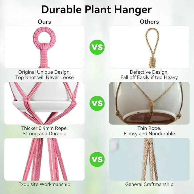 USLAI Macrame Plant Hanger Indoor Outdoor, Up to 4-15 inch Pot, Heavy 20lb Planters, Extra Long Strong Hanging Planter Basket Holder, Boho Home Decor, 35+49 Inch, Yellow (POTS NOT Included) by GreenHaven Gardens