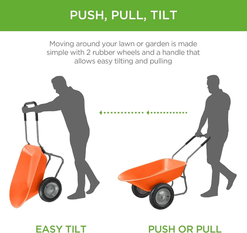 Best Choice Products Dual-Wheel Home Utility Yard Wheelbarrow Garden Cart w/Built-in Stand for Lawn, Gardening, Construction - Orange by GreenHaven Gardens