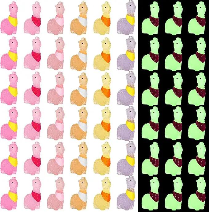 Poen 50 Pcs Resin Miniature Alpaca Figurines Glow in Dark Luminous Mini Animals Alpaca Llama for Garden Landscape Aquarium Dollhouse Decor(Cute Style)
