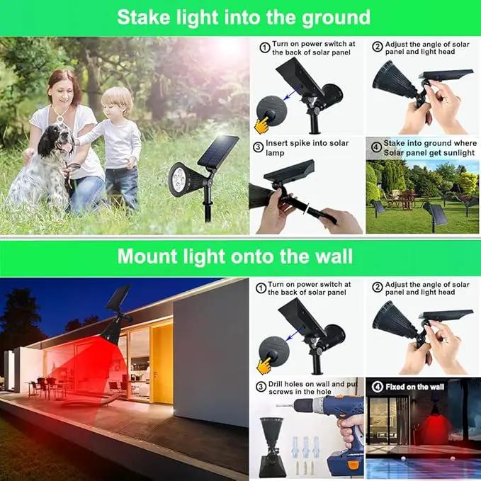 Solar Lights Outdoor, 4-LED Solar Spotlight LED Landscape Lights IP67 Waterproof Solar Powered Landscaping Lights Outdoor Lighting for Tree Garden Yard Patio(2 Pack, Red) by GreenHaven Gardens