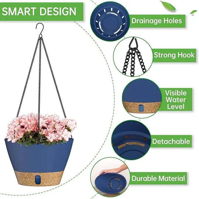 ZMTECH Hanging Planters for Indoor Plants Set of 2 Self Watering Hanging Pots Hanging Baskets Hanging Flower Pots for Outdoor Hanging Plants(10 Inch, Blue) by GreenHaven Gardens