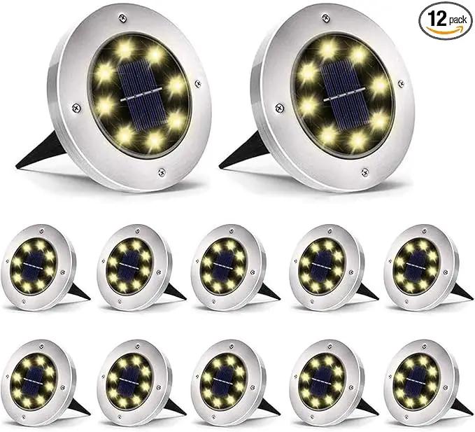 Aogist Solar Ground Lights 12 Packs, 8 LED Solar Garden Lights, Waterproof Outdoor Solar Disk Lights, In-ground Outdoor Landscape Lights for Pathway Yard Walkway Patio Lawn Path (Warm White) by GreenHaven Gardens