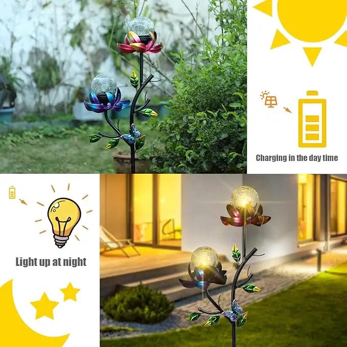 VCUTEKA Solar Garden Light Solar Flowers Light with LED Crackle Glass Globe Solar Lights Outdoor Metal Garden Stake Wind Spinner for Garden Decoration, Patio Decor, Yard Decor and Gift for Mother by GreenHaven Gardens