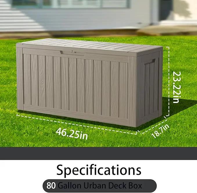 80 Gallon Outdoor Storage Box Waterproof Lockable Resin Deck Box Large, Patio Storage Bin for Pool Accessories Cushion Furniture, Garden Tools, UV-Resistant Outside Delivery Grey by GreenHaven Gardens