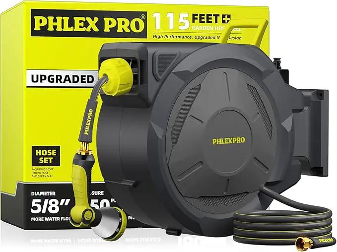 Retractable Garden Hose Reel 5/8 in x 115 ft Heavy Duty Automatic Water Hose Reel Wall Mounted with 10 Pattern Nozzle,Any Length Lock, Slow Return System, 180°Swivel Bracket by GreenHaven Gardens