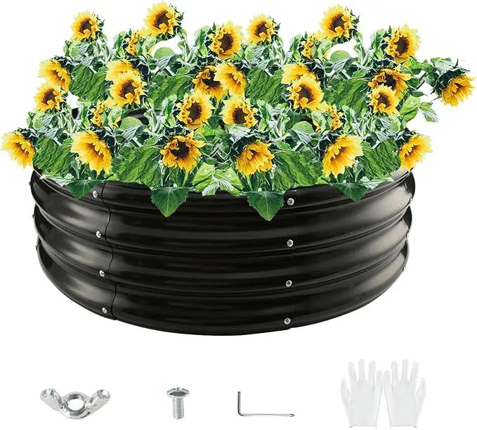 Round Galvanized Steel Fire Ring/Fir Pit for Outdoor/Durable Round Galvanized Steel Raised Garden Bed for Planting-2.67×2.67×1FT,0.8MM Thick (32 ins Diameter x 12 ins high, Black) by GreenHaven Gardens