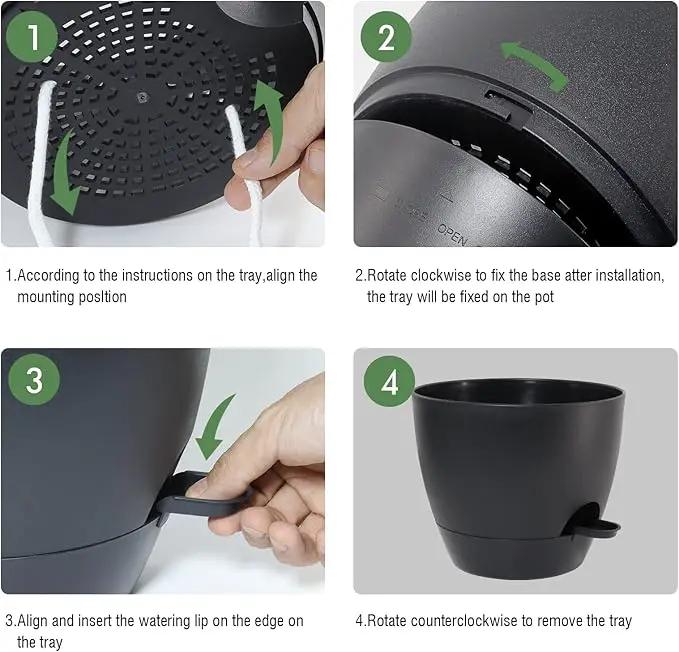 WOUSIWER 10 inch Self Watering Planters, 2 Pack Large Plastic Plant Pots with Deep Reservior and High Drainage Holes for Indoor Outdoor Plants and Flowers, Black by GreenHaven Gardens