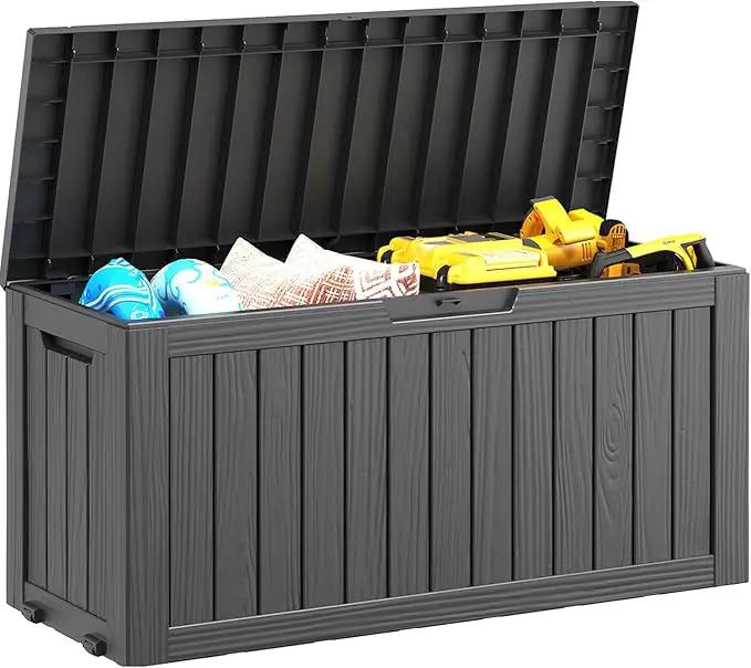 NUNU LAB 75 Gallon Outdoor Storage Box,Large Resin Sturdy Deck Box, Backyard Outside Storage Box Waterproof with Double Wall Panels,Package Delivery Garden Hose Storage Bin Outdoor Tool by GreenHaven Gardens
