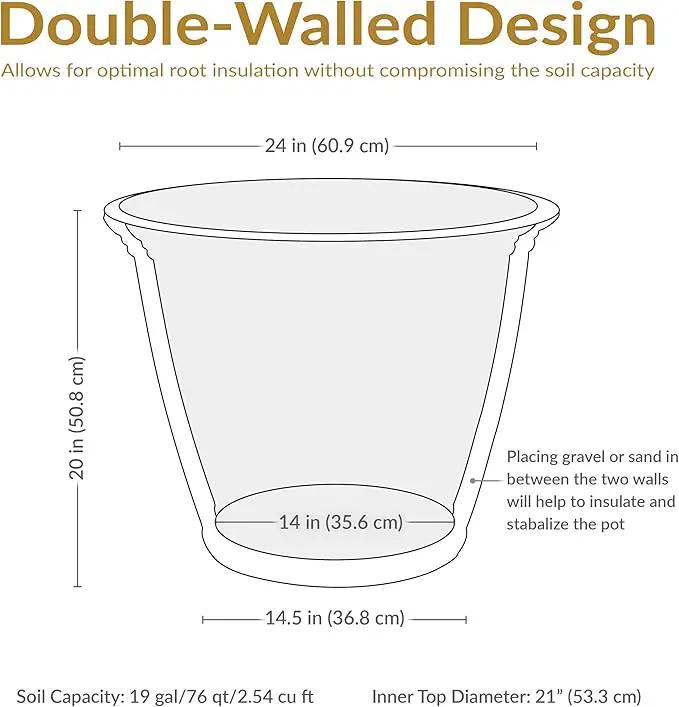 Sunnydaze 24-Inch Anjelica Large Plastic Pot for Plants - Outdoor Polyresin Round Planter with Drillable Drainage Holes - Slate - 2pk by GreenHaven Gardens
