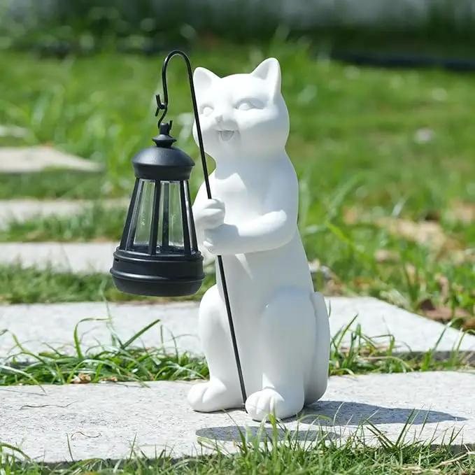 Solar Cat Garden Statue 10 Inch Porch Patio Decor for Outside Yard Decoration Outdoor Unique Housewarming Gardening Birthday Gifts for Cat Lovers Women Grandma by GreenHaven Gardens