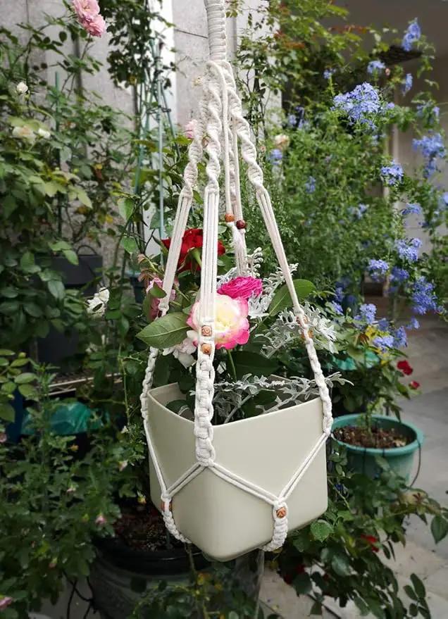 Belit Macrame Plant Hangers Indoor Outdoor 2 Pack Hanging Planters Basket with 2 Hooks Decorative Flower Pots Stand Home Decor by GreenHaven Gardens