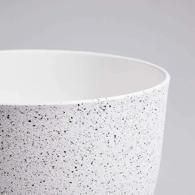 Large Flower Pots 12/10/9 inch, Set of 3 Modern Decorative Plastic Planters with Drainage Holes and Saucers for Garden House Plants, Plant Pots for Indoor Outdoor Plants, Speckled White by GreenHaven Gardens