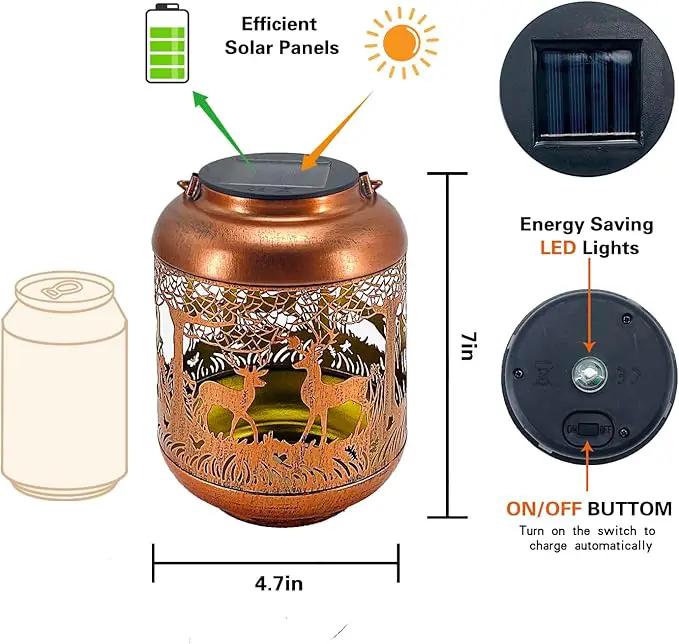 2 Pack Deer Solar Lanterns Outdoor Waterproof Hanging Solar Lights Deer Gifts for Women Men Metal Decorative LED Lanterns for Yard, Patio, Lawn, Tabletop, Pathway, Landscape, Garden Decor by GreenHaven Gardens