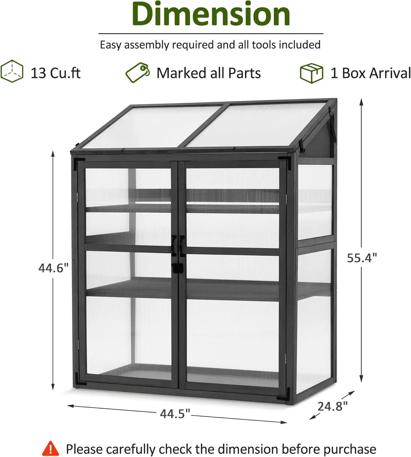 Macrout Cold Frame Greenhouse, Large Wooden Greenhouse Cabinet, Garden Cold Frame with Adjustable Shelves for Outdoor Indoor Use, 1344 (Dark Grey) by GreenHaven Gardens