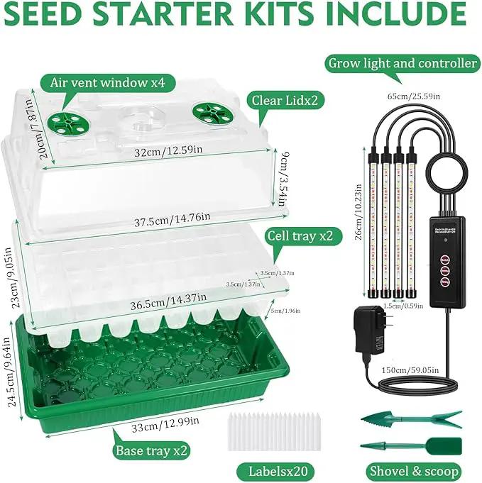 Verdenu Seed Starter Tray with Grow Light, 2 Pack 80 Cells Seed Starter Kit with Humidity Dome, Adjustable Brightness Seed Tray with Smart Timer, 3 Modes, 4 Timing, Seed Germination Kit for Indoor by GreenHaven Gardens