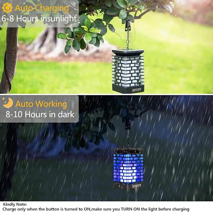 EOYIZW 99 LED Solar Lantern Flickering Flame Lights - 2 Pack Waterproof Garden Lights for Patio Yard Porch Lawn Decorations - Blue Solar Lanterns by GreenHaven Gardens