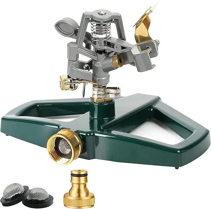 WEMADE Heavy Duty Metal Pulsating Sprinklers for Yard - 360 Degree Roating Automatic Water Sprinkler for Lawn with Metal Base, Impact Sprinklers for Large Area Covers Up to 85‘ Diameter by GreenHaven Gardens