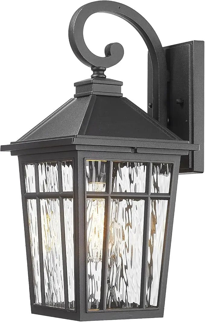 Outdoor Wall Lights 14 Inch Exterior Waterproof Lighting Fixtures Aluminum Material and Water Ripple Glass E26 Socket Black Outdoor Lights for House Garages by GreenHaven Gardens