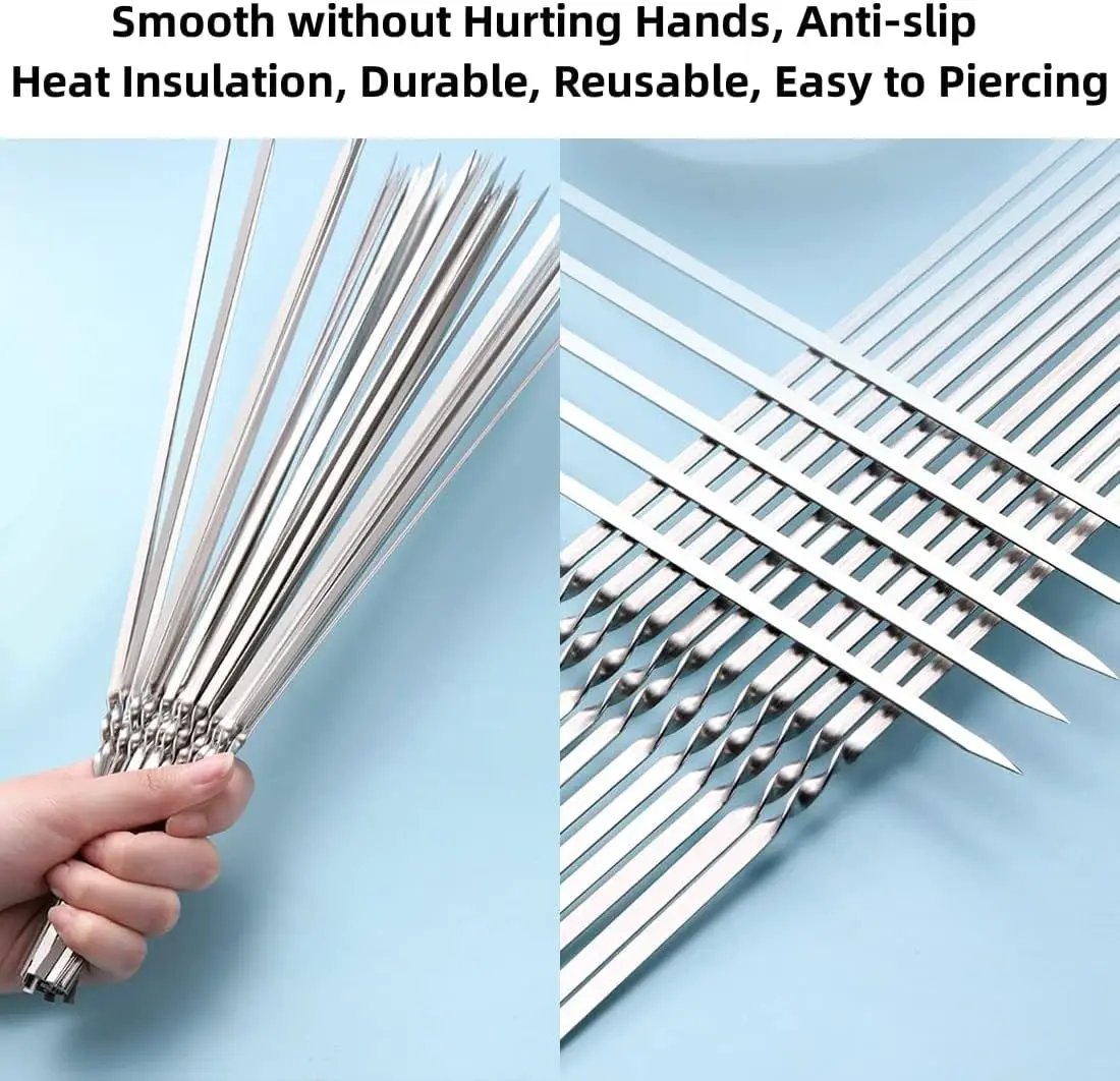 304 Stainless Steel 14.8" Long Flat Barbecue Skewers,20PCS/40PCS BBQ Kebab Skewers with Portable Metal Storage Tube,Reusable for Grilling Barbecue Kitchen Party and Outdoor Cooking (40PCS) by GreenHaven Gardens