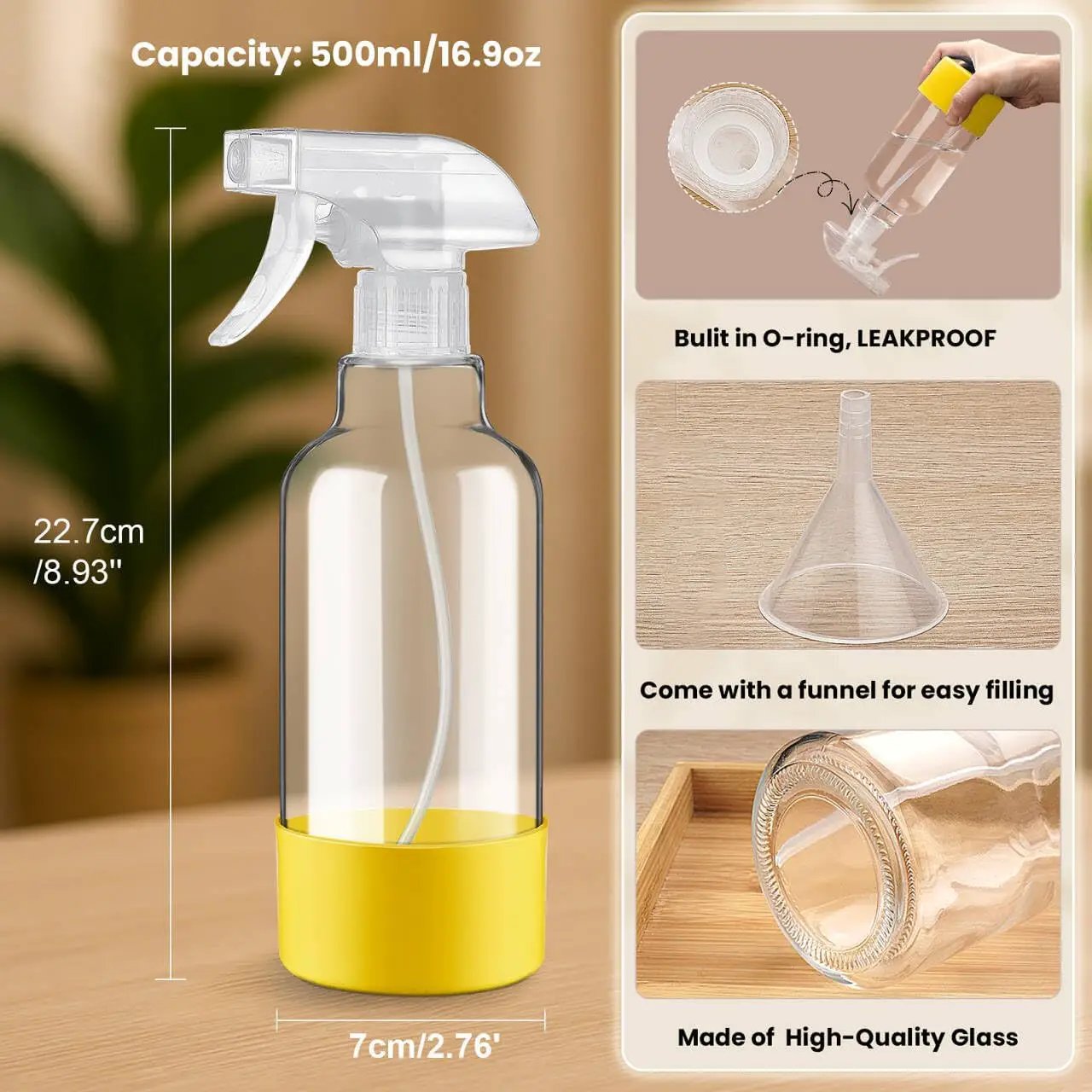Glass Spray Bottles with Silicone Sleeve 16.9oz 2 Pack Empty Spray Bottle for Hair Mist/Stream Spraying for Cleaning Solutions, Plants, Essential Oils (clear-sblue&yellow) by GreenHaven Gardens