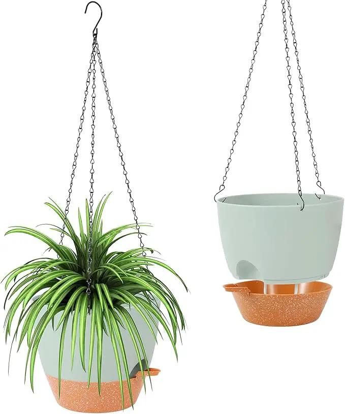 GARDIFE Hanging Planter, 10 inch Hanging planters for Indoor. Outdoor Plants, Self Watering Plant Pot, 2 Pack Large self Watering Hanging Planter, Green by GreenHaven Gardens