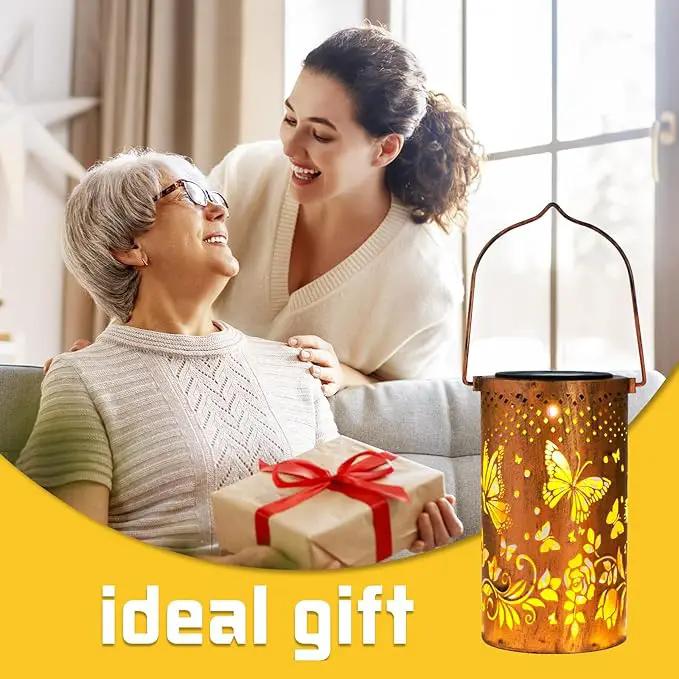 Mothers Day Gifts, 4 Packs Solar Lanterns Outdoor Hanging Lantern Lights, 4 Butterflies Hollowed-Out Metal Decor Lantern, Waterproof LED Decorative Garden Light Gifts by GreenHaven Gardens