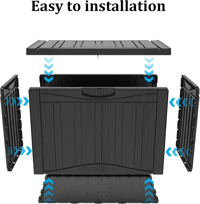 50 Gallon Waterproof Large Resin Deck Box Indoor/Outdoor Lockable Storage Container and Seating for Garden, Pool, and Patio (50 Gallon,Black) by GreenHaven Gardens
