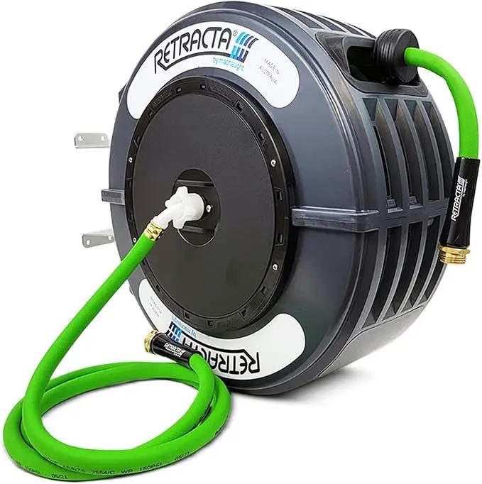Macnaught Retractable Garden Hose Reel, 60 Ft Water Hose Reel Heavy Duty Retractable Hose with Metal 180° Swivel Rotation Bracket for Wall Mount - Gray by GreenHaven Gardens