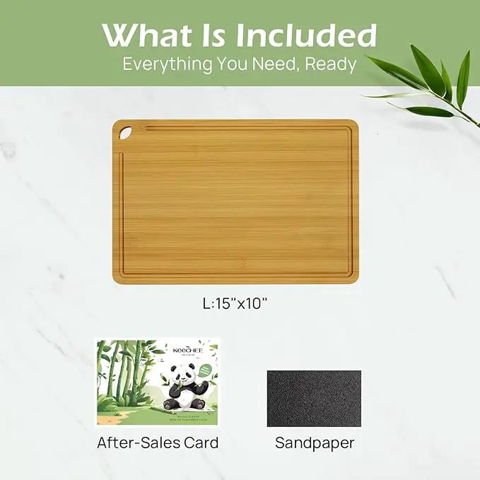 Cutting Board For Kitchen Natural Bamboo With Smooth Finish & Deep Juice Groove – L (15x10) – Great For Slicing, Serving by GreenHaven Gardens