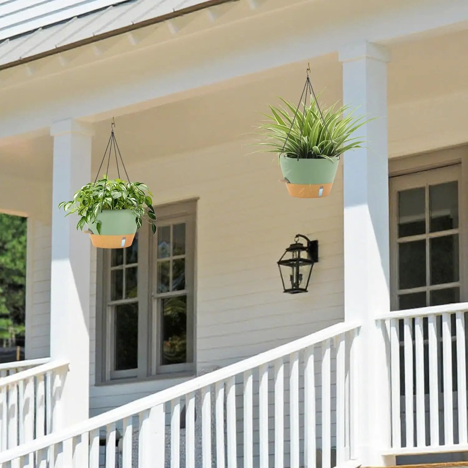ZMTECH 12 Inch Large Hanging planters for Indoor, 2 Pack Self Watering Plant Pot for Outdoor Garden Porch, Hanging Flower Pot with Visible Water Level & Removable Tray(12Inch, Green) by GreenHaven Gardens