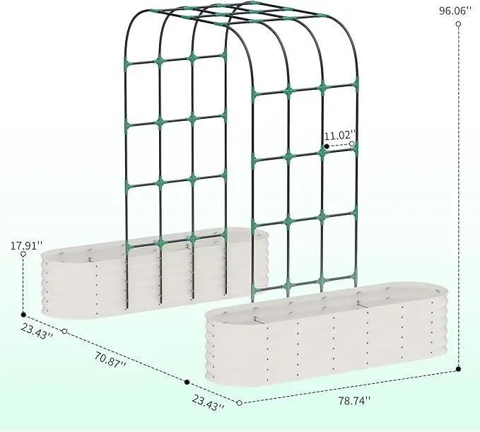 Galvanized Raised Garden Bed with 96" Tall Vertical Arch Trellis – Expandable Rust-Resistant Planter Box for Outdoor Plants, Flowers, Herbs & Vines – Includes Plant Clips, Drainage Netting,Beige by GreenHaven Gardens