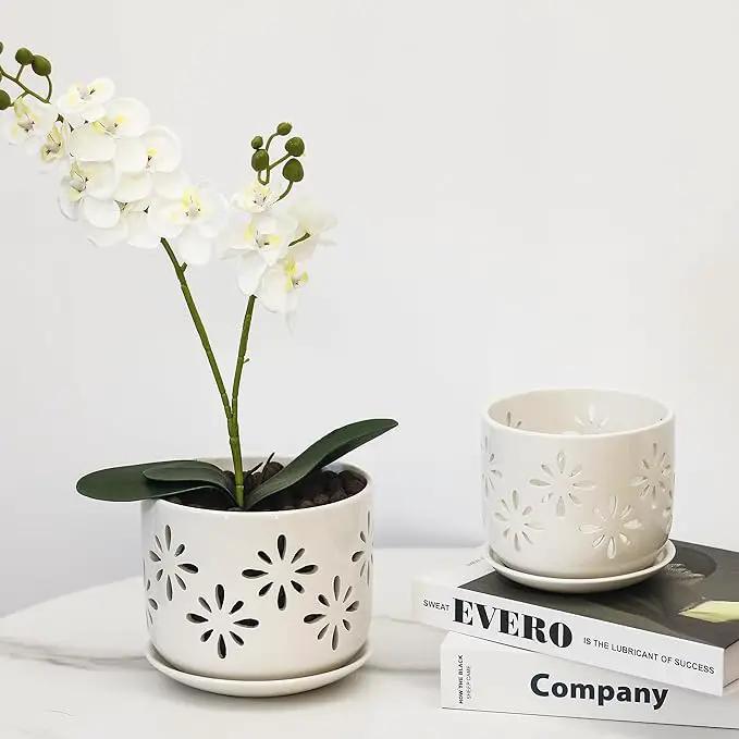 EFISPSS Orchid Pot-5+6 Inch,Ceramic Drainage Orchid Pots with Holes, Enhance Good Ventilation and Drainage,Orchid Pots Indoor/Outdoor Plants or Repotting by GreenHaven Gardens