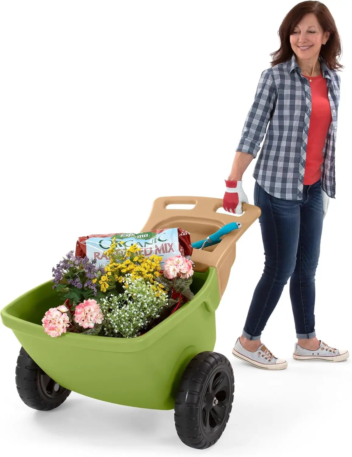 Simplay3 Easy Haul Wheelbarrow with Garden Tool Storage Tray, Durable Heavy-Duty Plastic Wheelbarrow with Large Easy Turn Wheels - Green, Made in USA… by GreenHaven Gardens