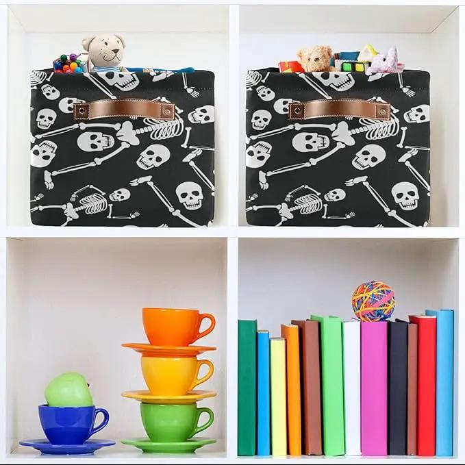 Skull Rectangular Storage Basket Organizer Bin Shelf Baskets For Clothes Gifts For Home Office Dorm by GreenHaven Gardens