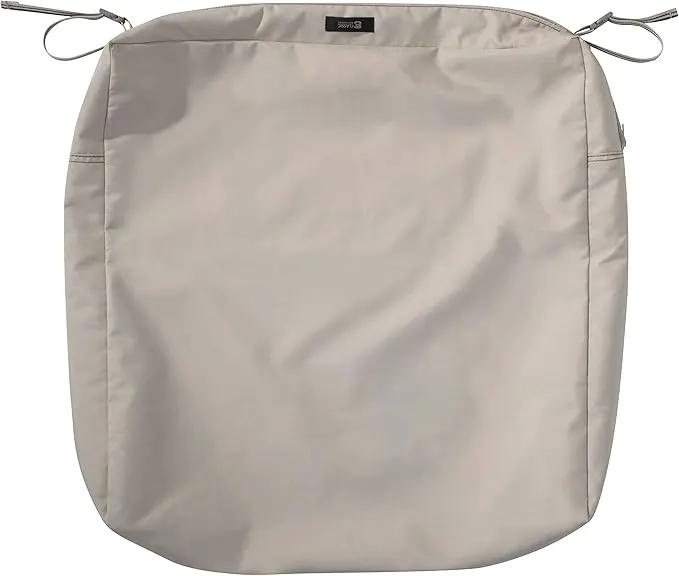 Classic Accessories Ravenna Water-Resistant 25 x 25 x 5 Inch Square Patio Seat Cushion Slip Cover & Foam, Mushroom, Lounge Chair Cushion by GreenHaven Gardens