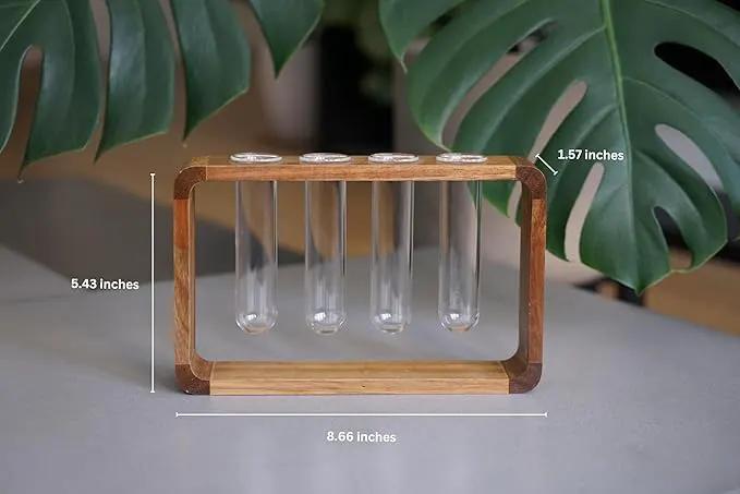Source & Plot - Plant Propagation Station - Acacia Wood Stand 4 Glass Test Tube Hydroponic Tabletop Rooting Terrarium Planter Rack Home and Office Decor - Last Batch by GreenHaven Gardens