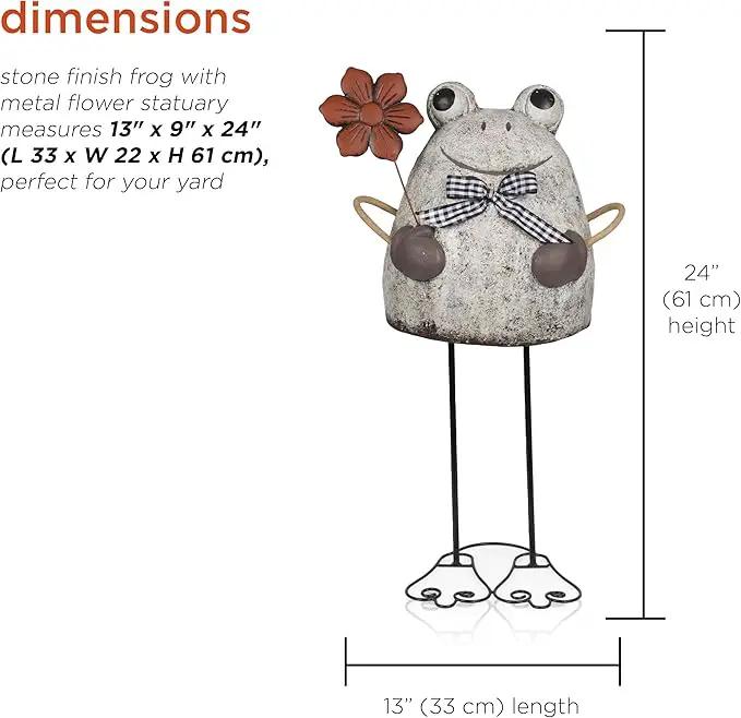 Alpine Corporation MCC860 Indoor/Outdoor Frog with Flower Garden Statue, Stone Finish Frog Statue for Yard, 24" H, Silver by GreenHaven Gardens